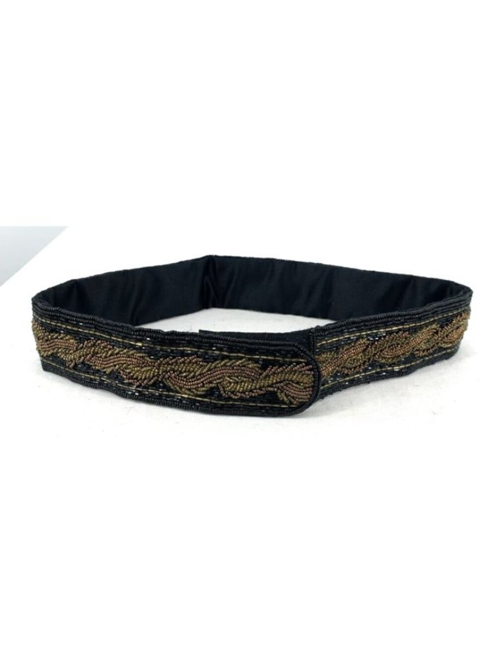 Beaded Belt Beaded Seed Bugle Beads Indolink 30" Black Gold Vintage